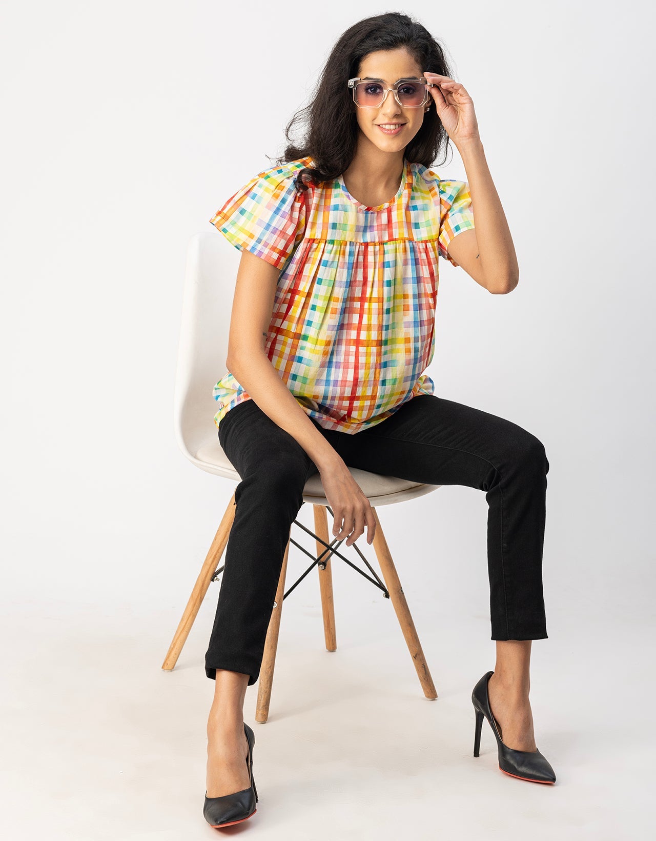 Printed Cotton Short Sleeve Round Neck Top