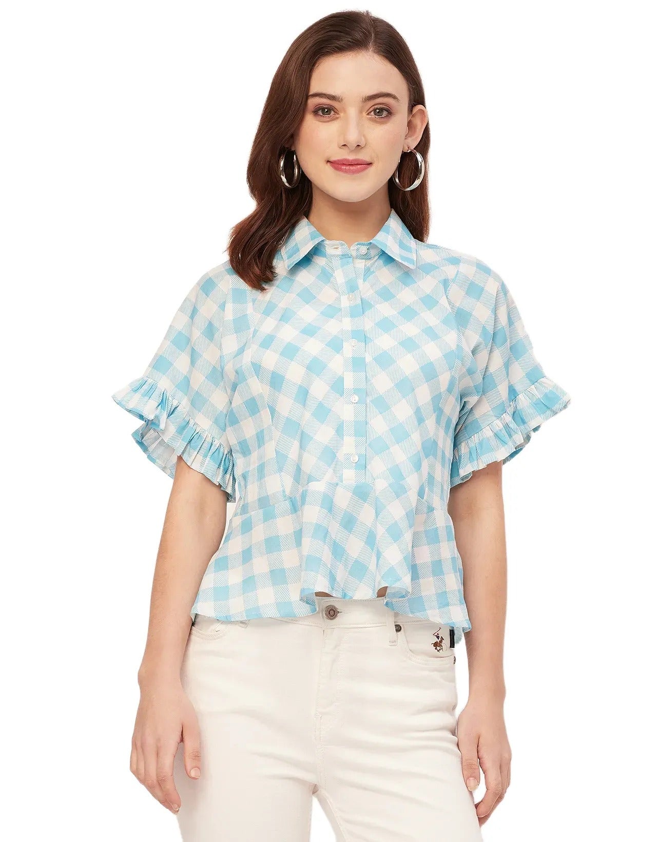 Printed Cotton Short Sleeve Peplum Top