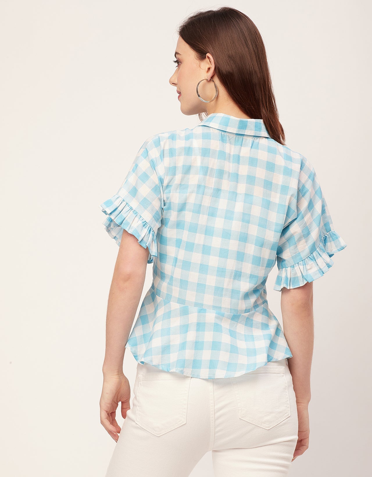 Printed Cotton Short Sleeve Peplum Top