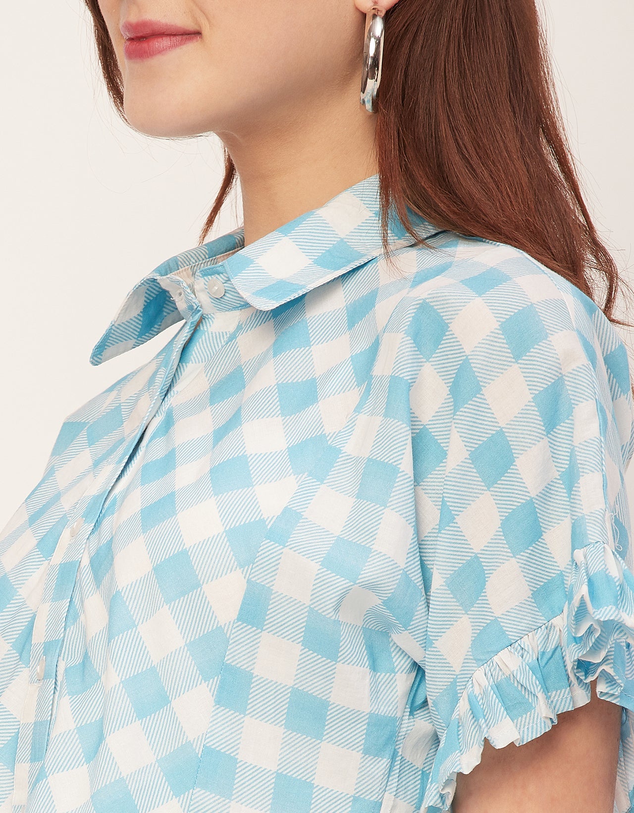 Printed Cotton Short Sleeve Peplum Top