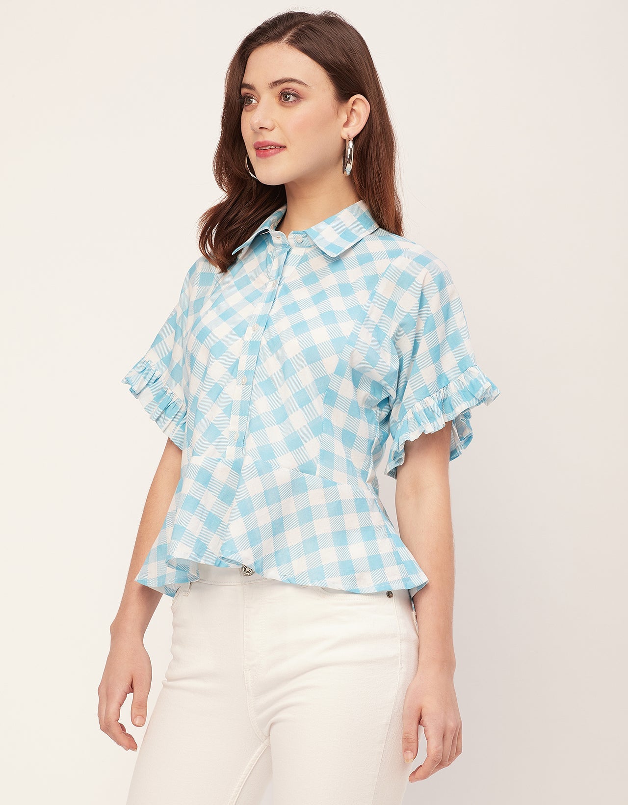 Printed Cotton Short Sleeve Peplum Top