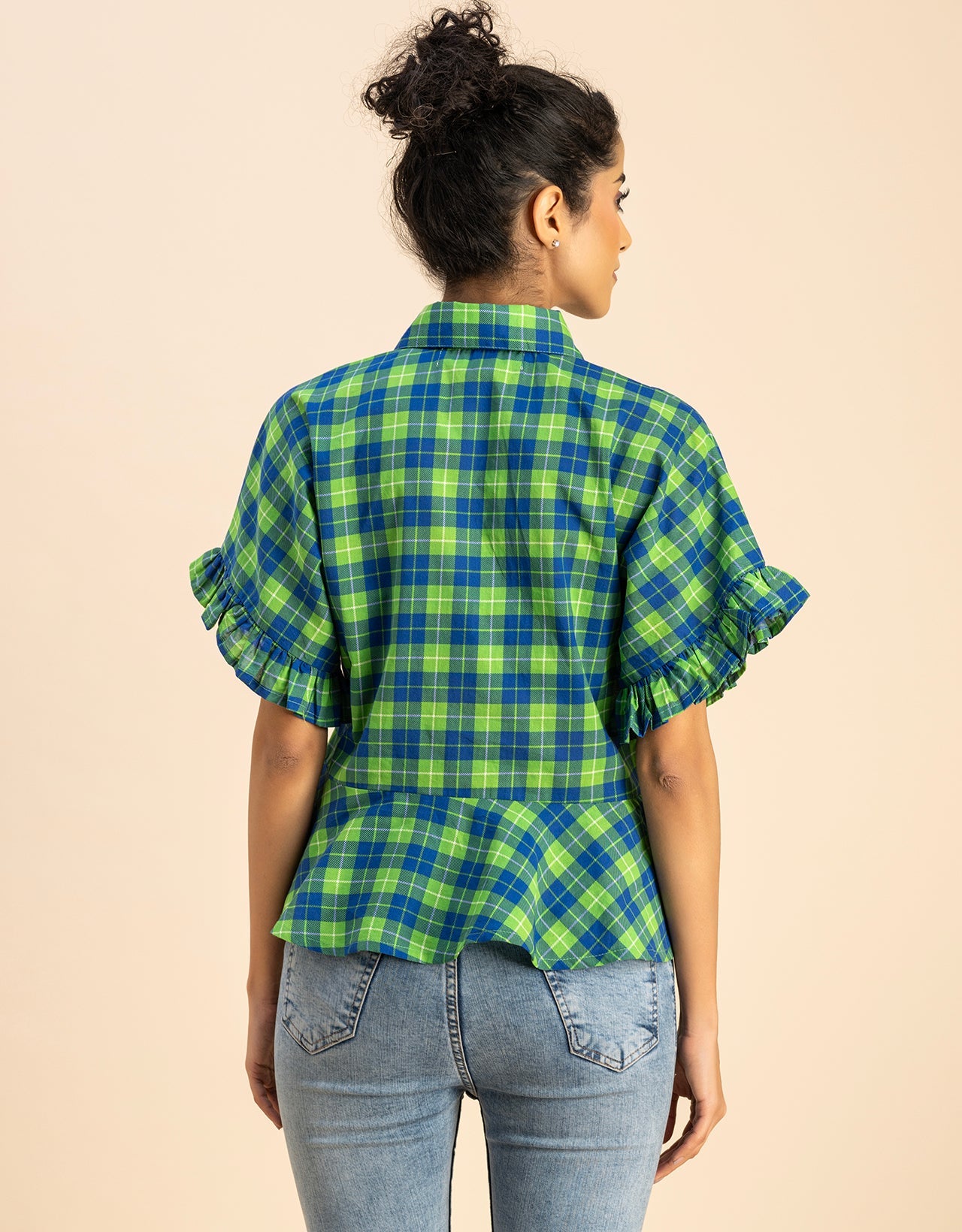 Printed Cotton Short Sleeve Peplum Top