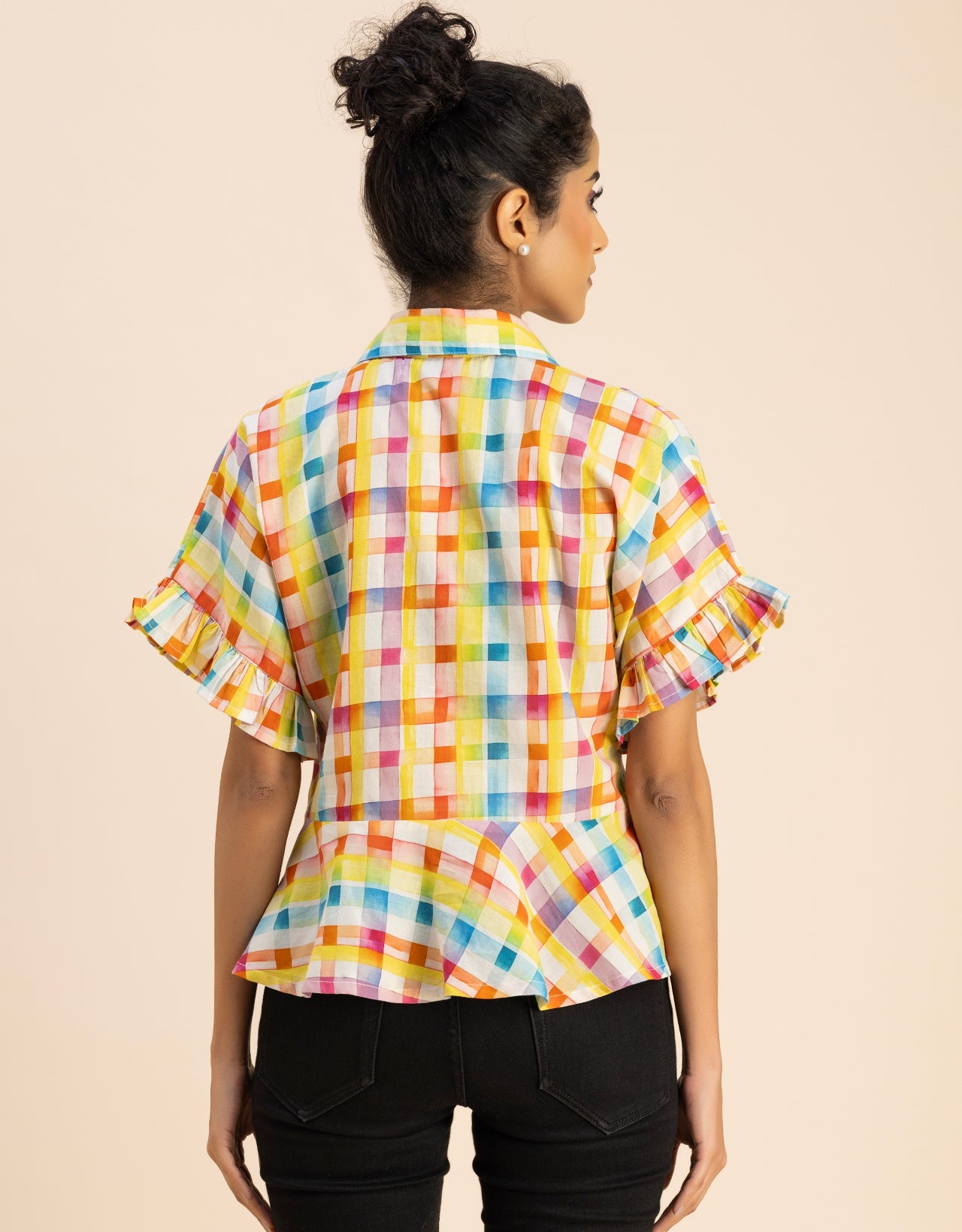 Printed Cotton Short Sleeve Peplum Top
