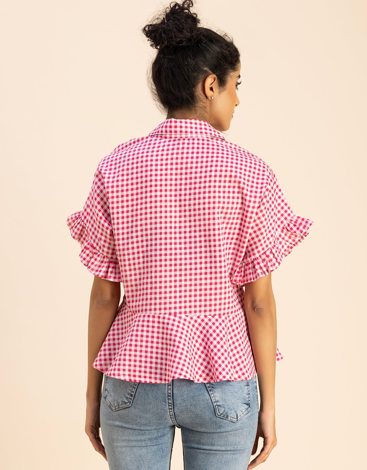 Printed Cotton Short Sleeve Peplum Top