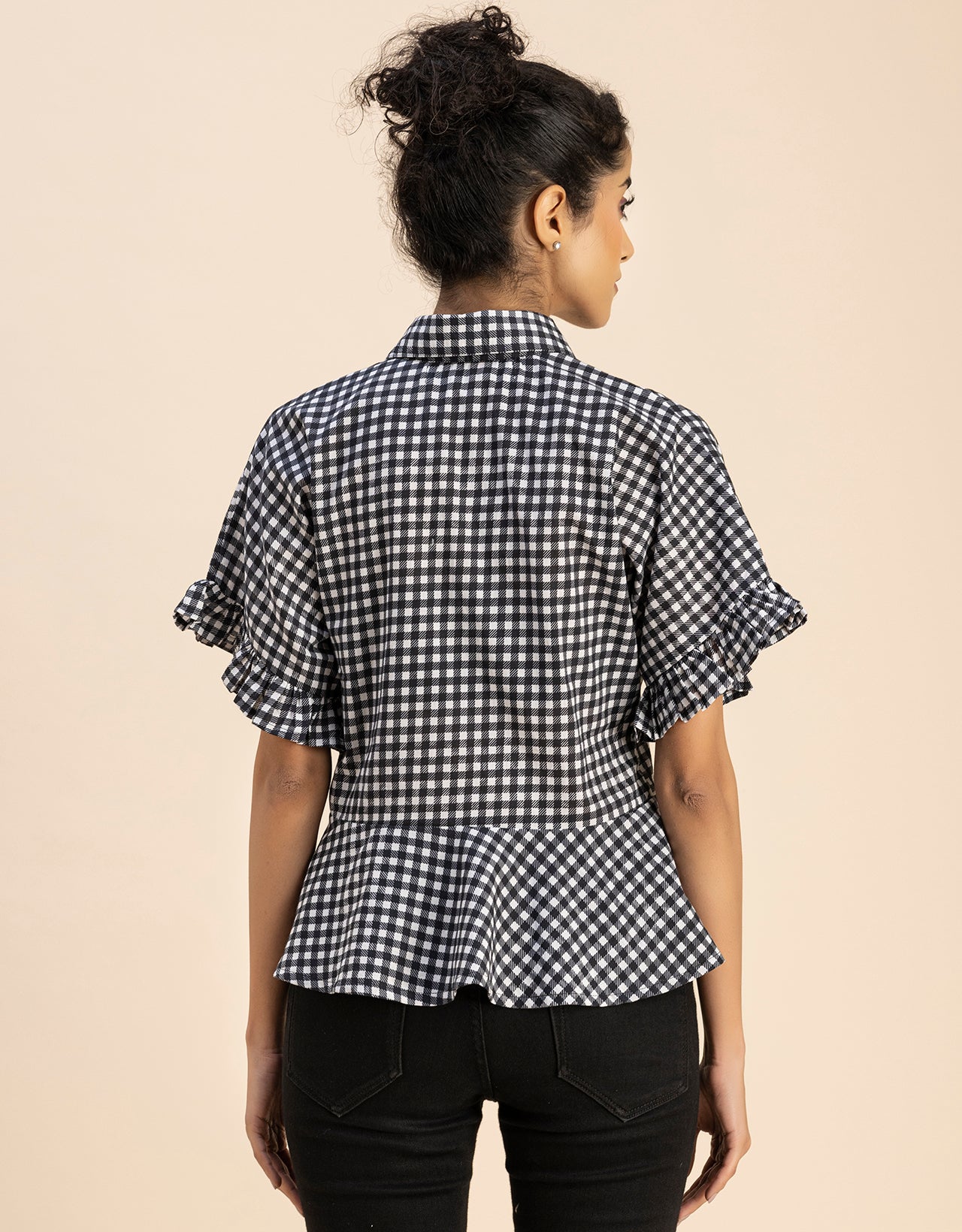 Printed Cotton Short Sleeve Peplum Top