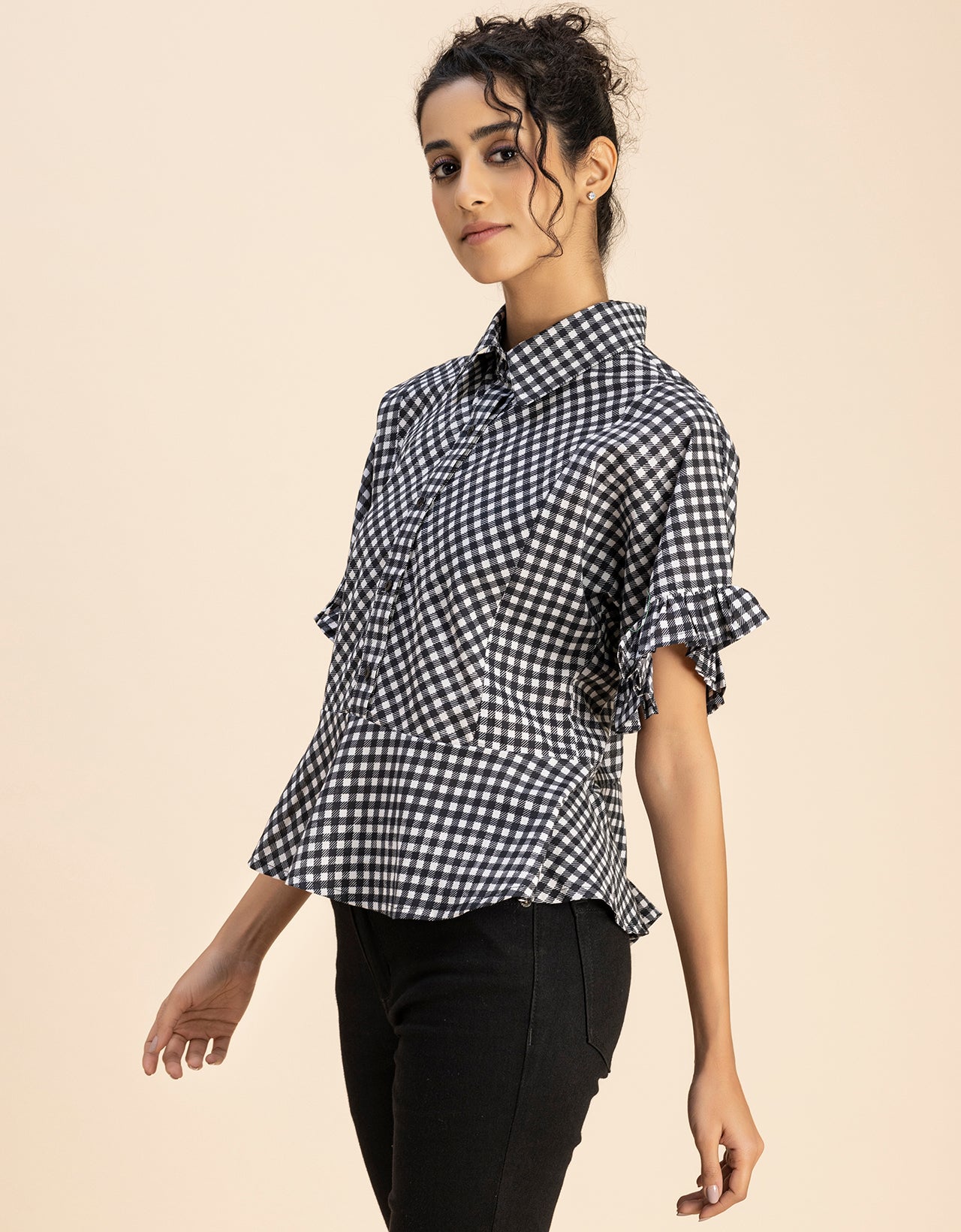 Printed Cotton Short Sleeve Peplum Top