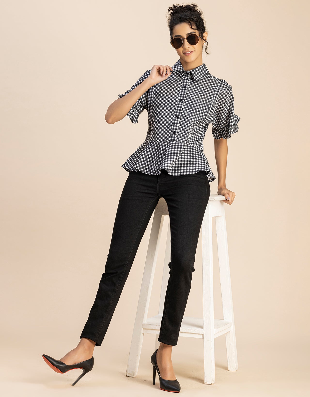 Printed Cotton Short Sleeve Peplum Top