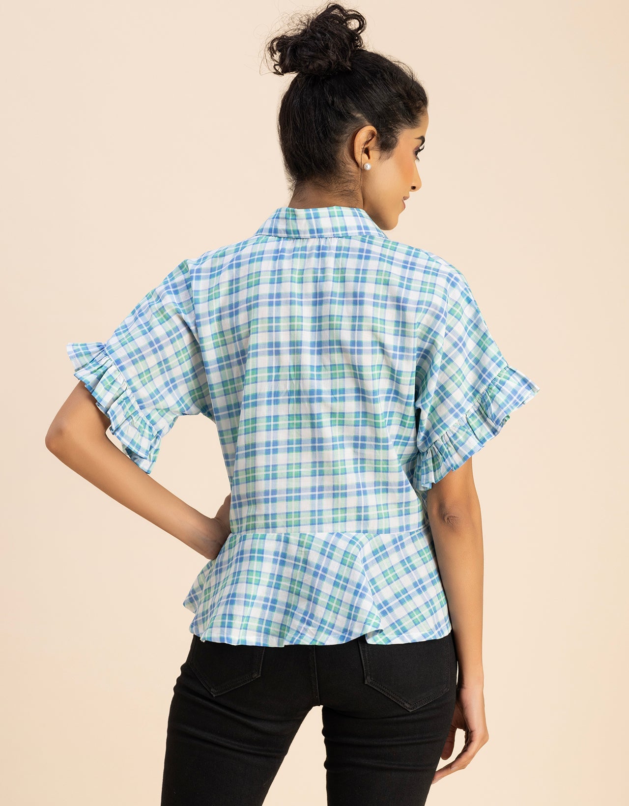 Printed Cotton Short Sleeve Peplum Top