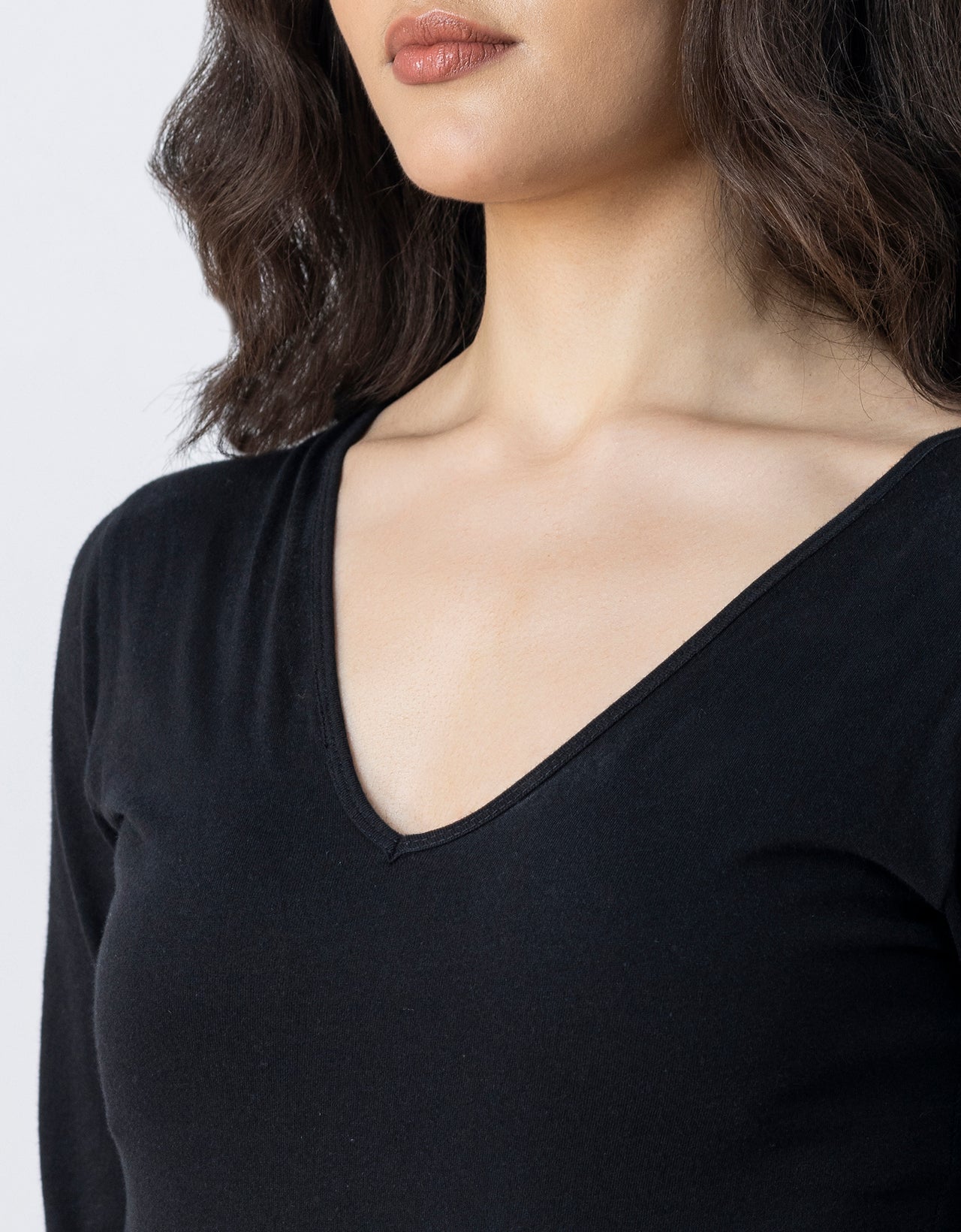 V-Neck Solid Cotton Bodysuit For Women