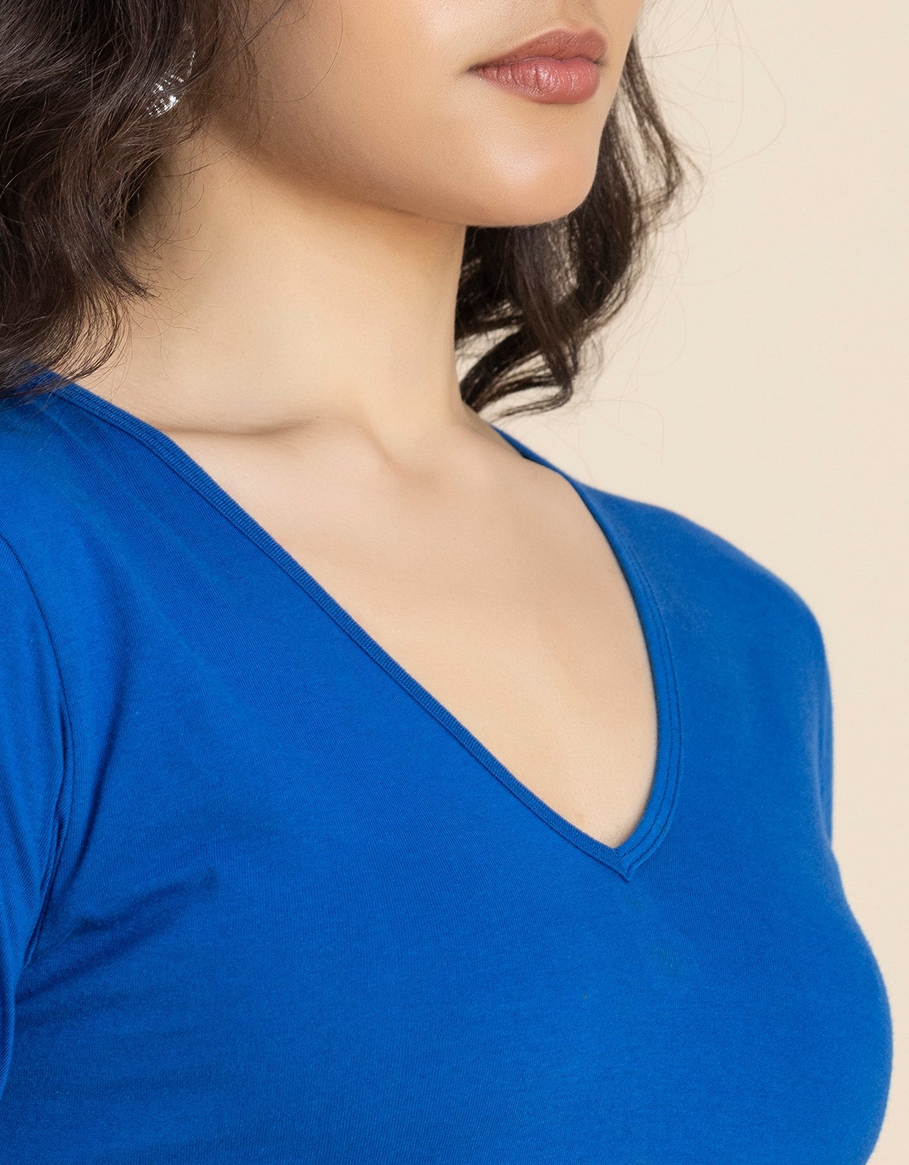 V-Neck Solid Cotton Bodysuit For Women