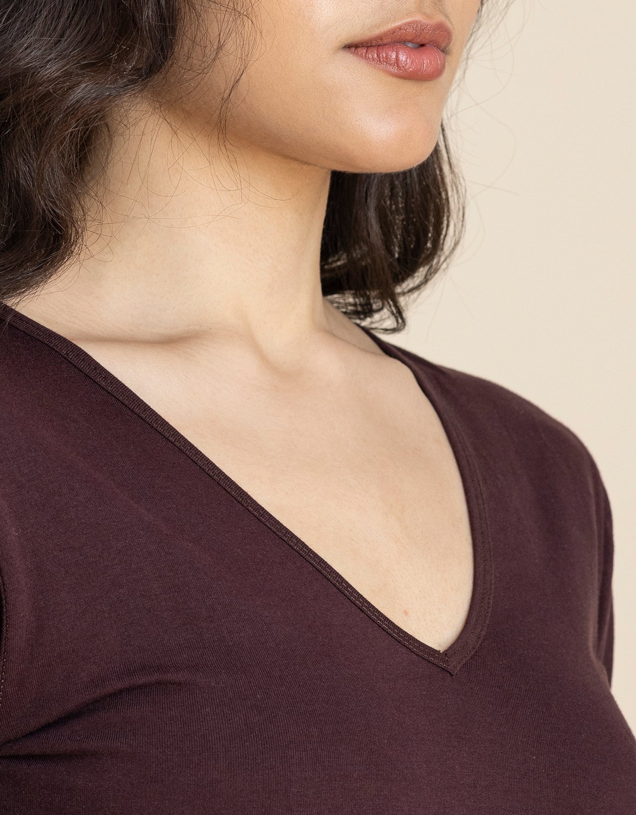 V-Neck Solid Cotton Bodysuit For Women