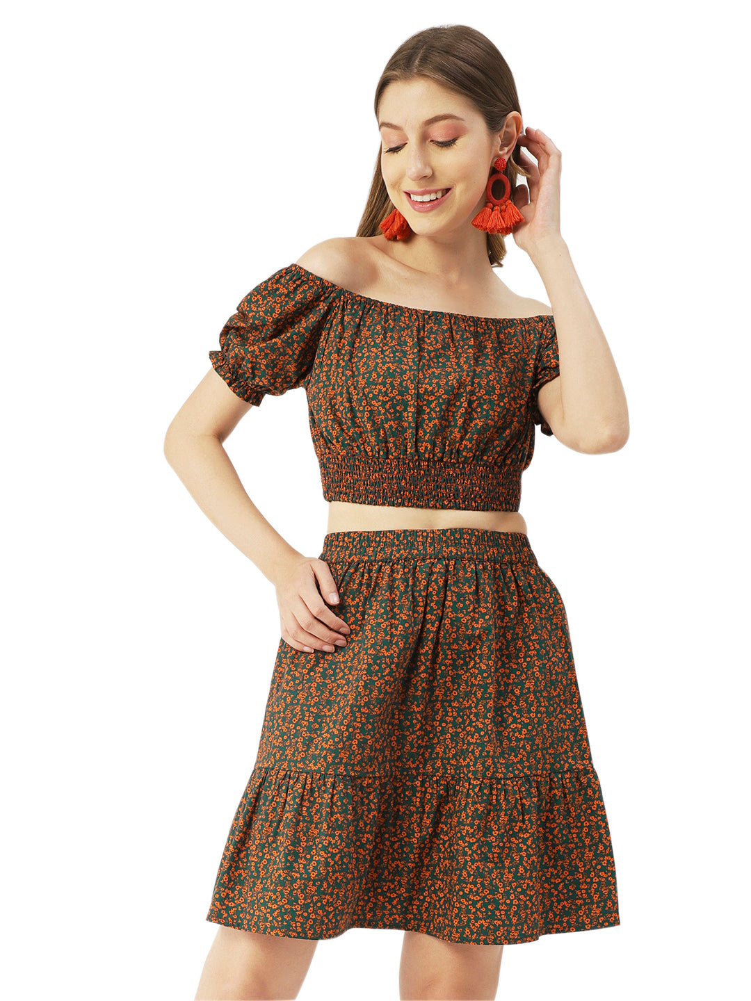 Summer 2 Pcs Set, Off-Shoulder Crop