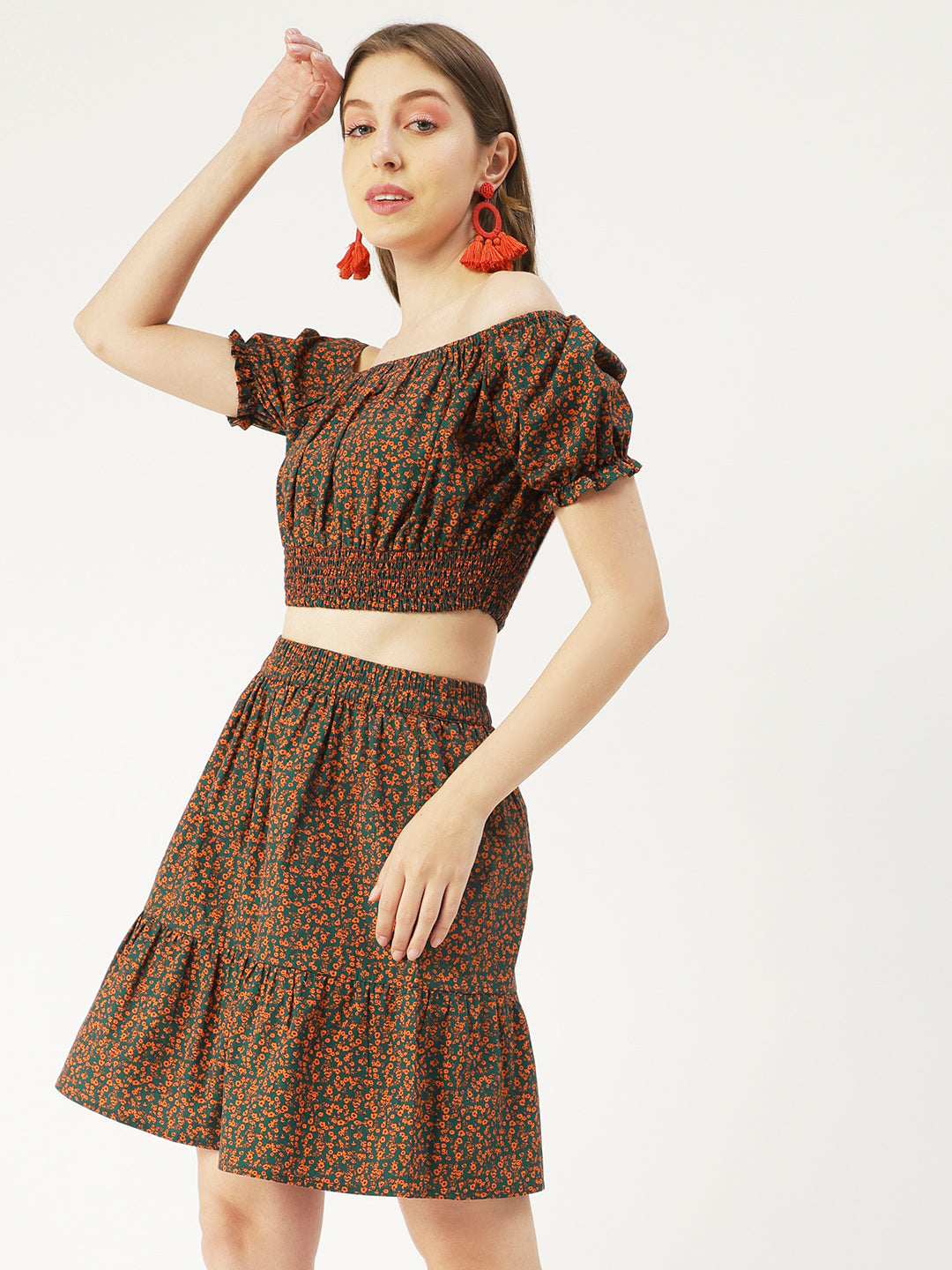 Summer 2 Pcs Set, Off-Shoulder Crop