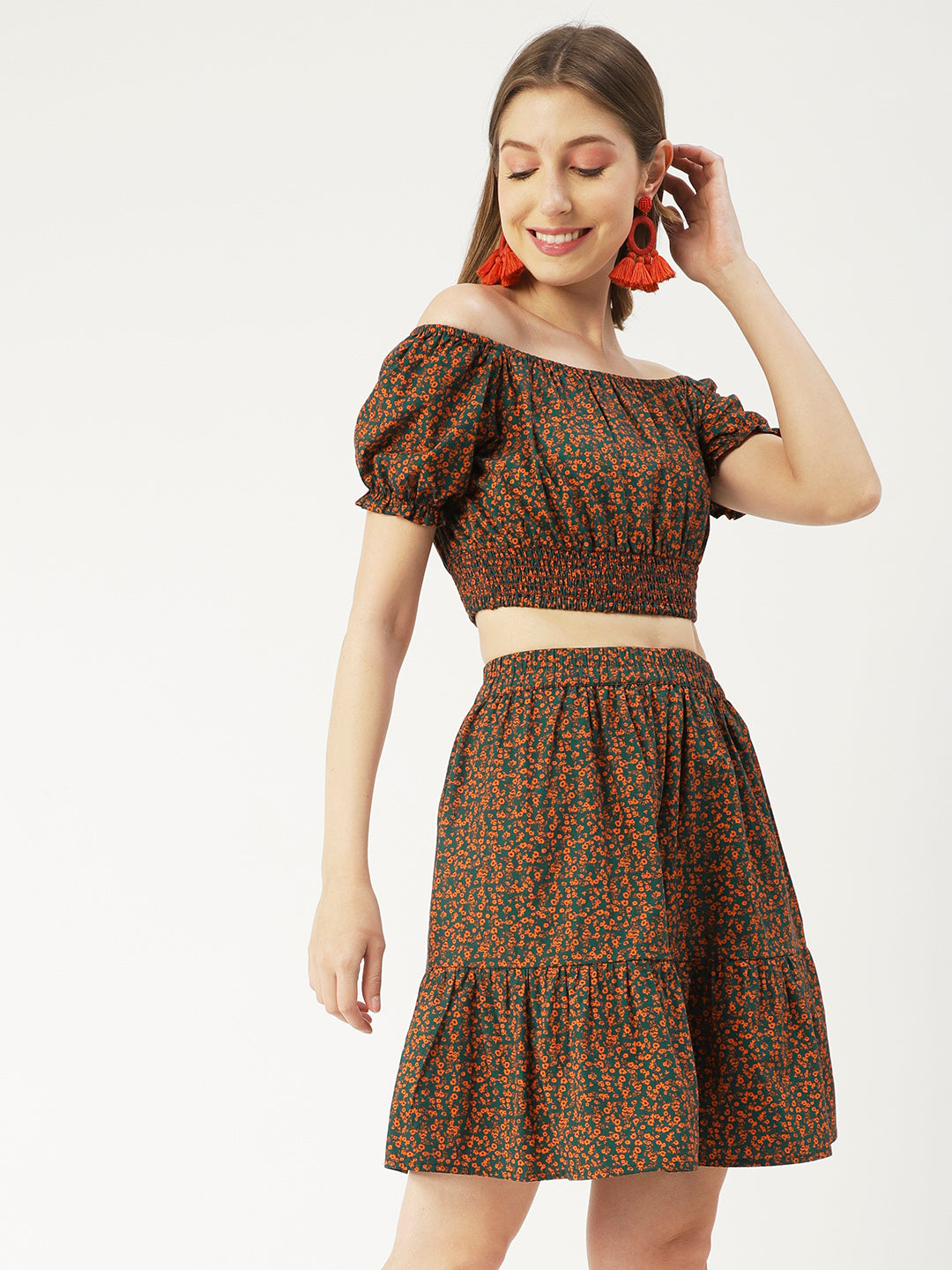 Summer 2 Pcs Set, Off-Shoulder Crop