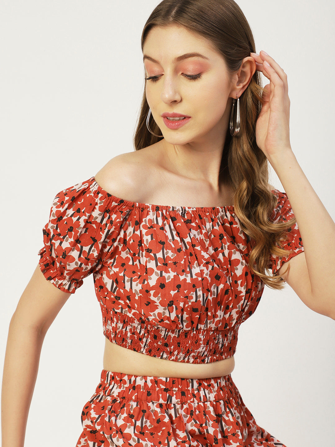 Summer 2 Pcs Set, Off-Shoulder Crop