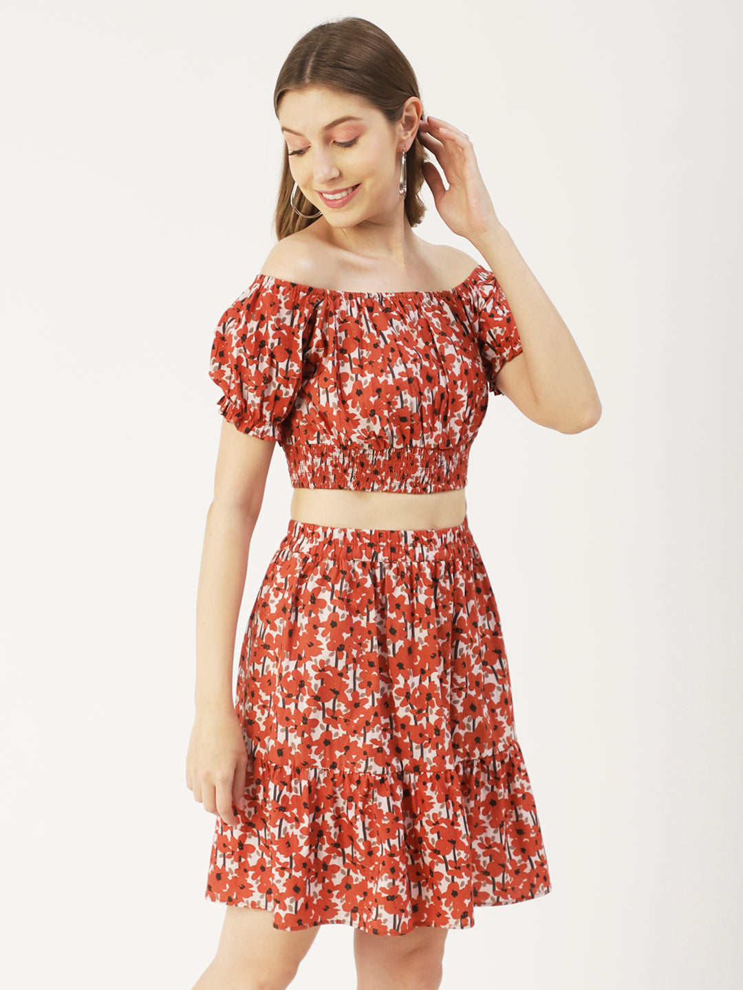 Summer 2 Pcs Set, Off-Shoulder Crop