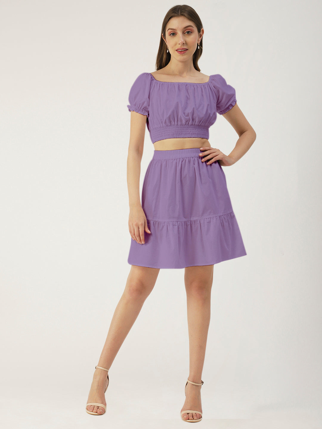 Summer 2 Pcs Set, Off-Shoulder Crop