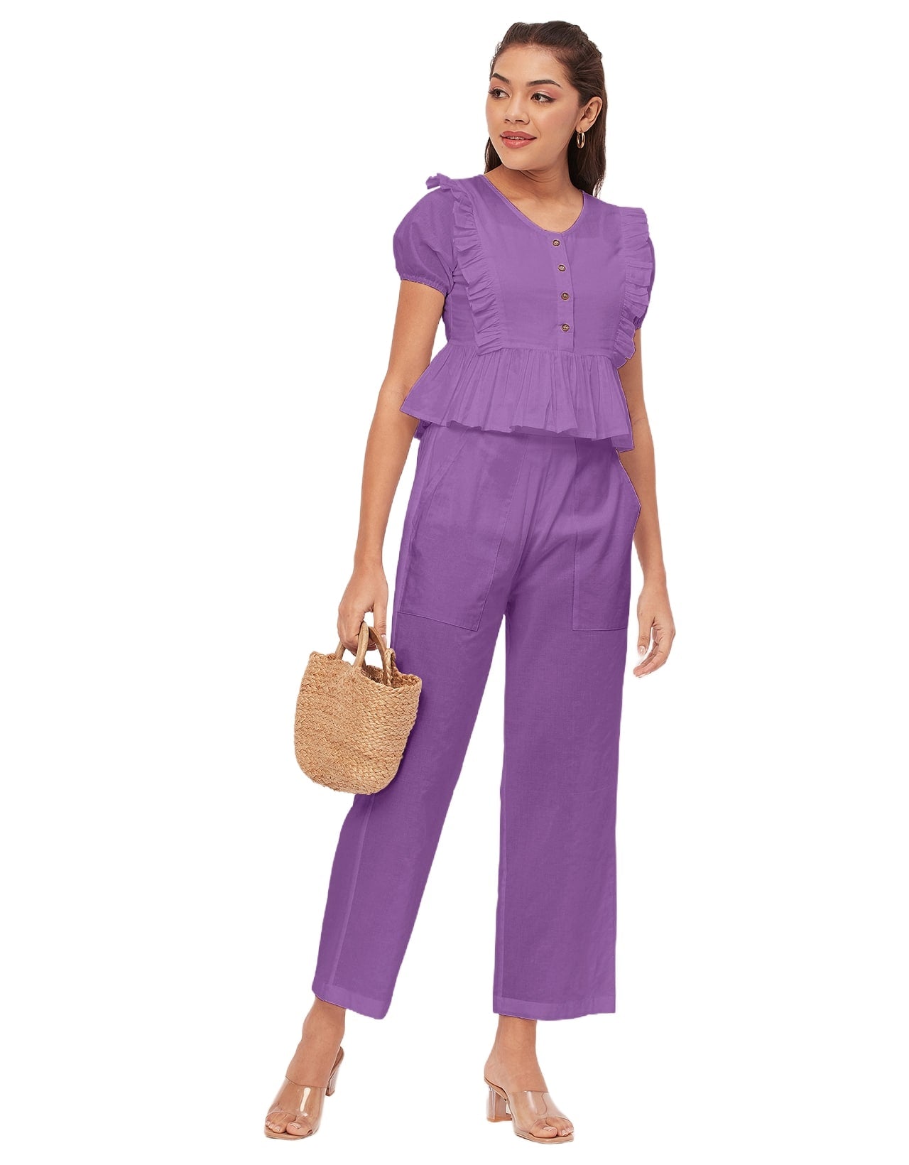 Solid Co-Ord Set, Cotton Top & Pajamas