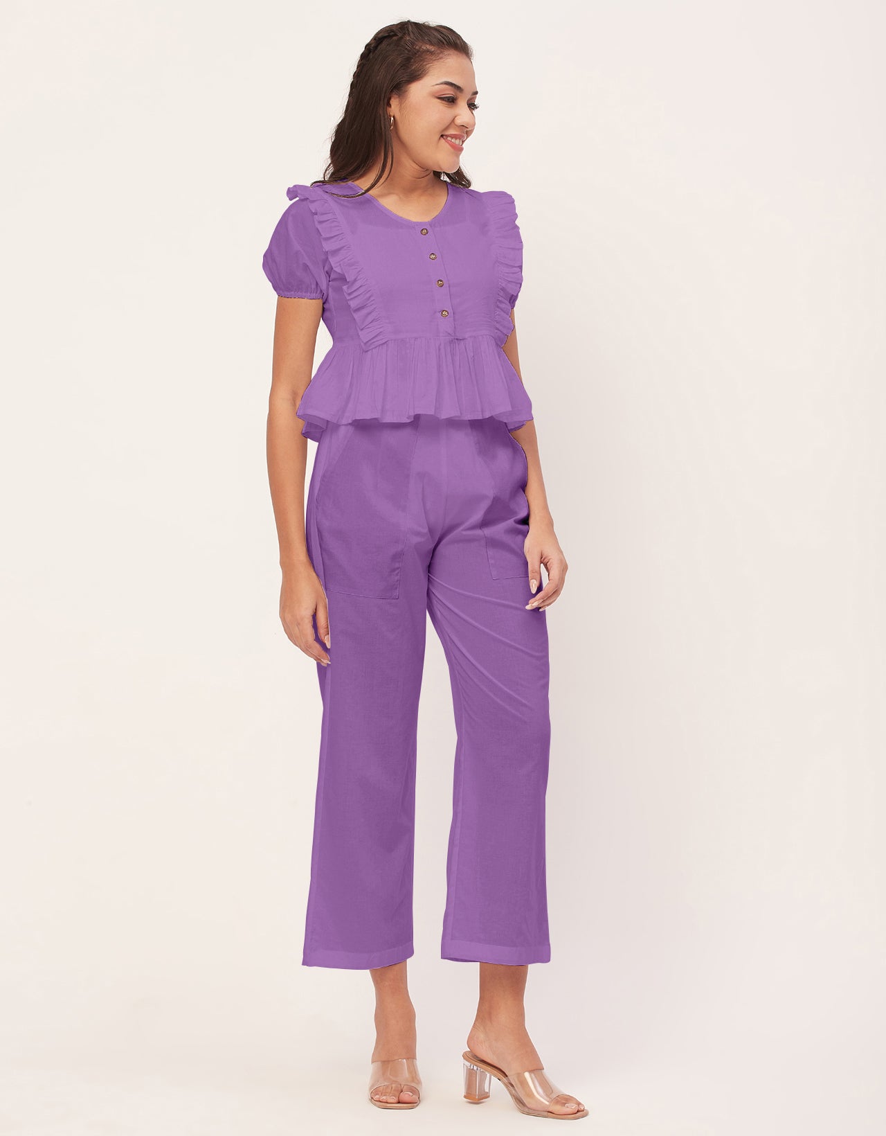 Solid Co-Ord Set, Cotton Top & Pajamas