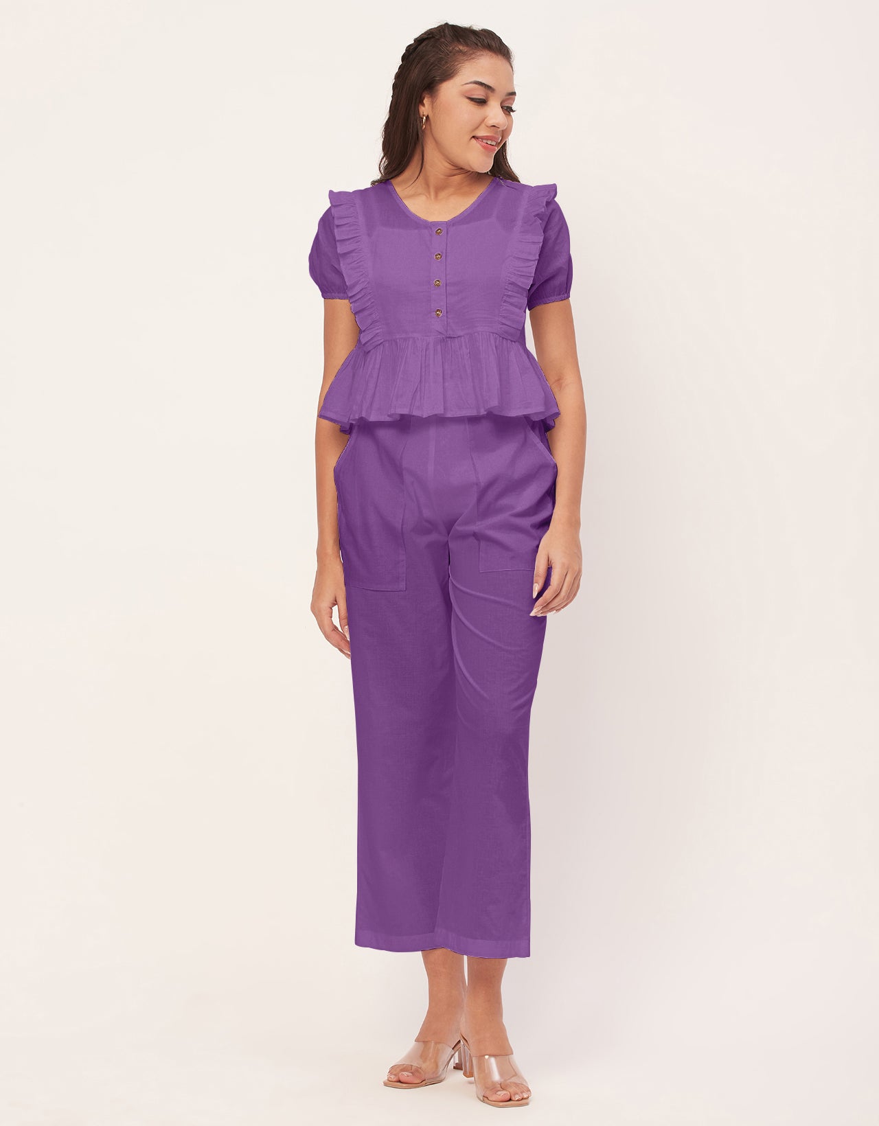Solid Co-Ord Set, Cotton Top & Pajamas