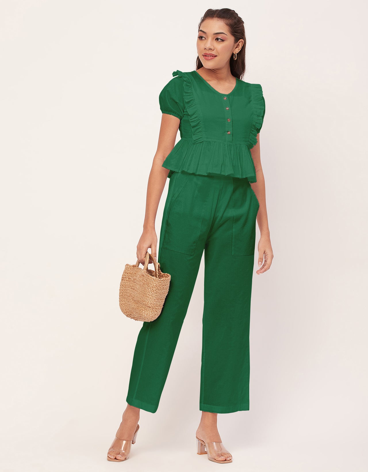 Solid Co-Ord Set, Cotton Top & Pajamas