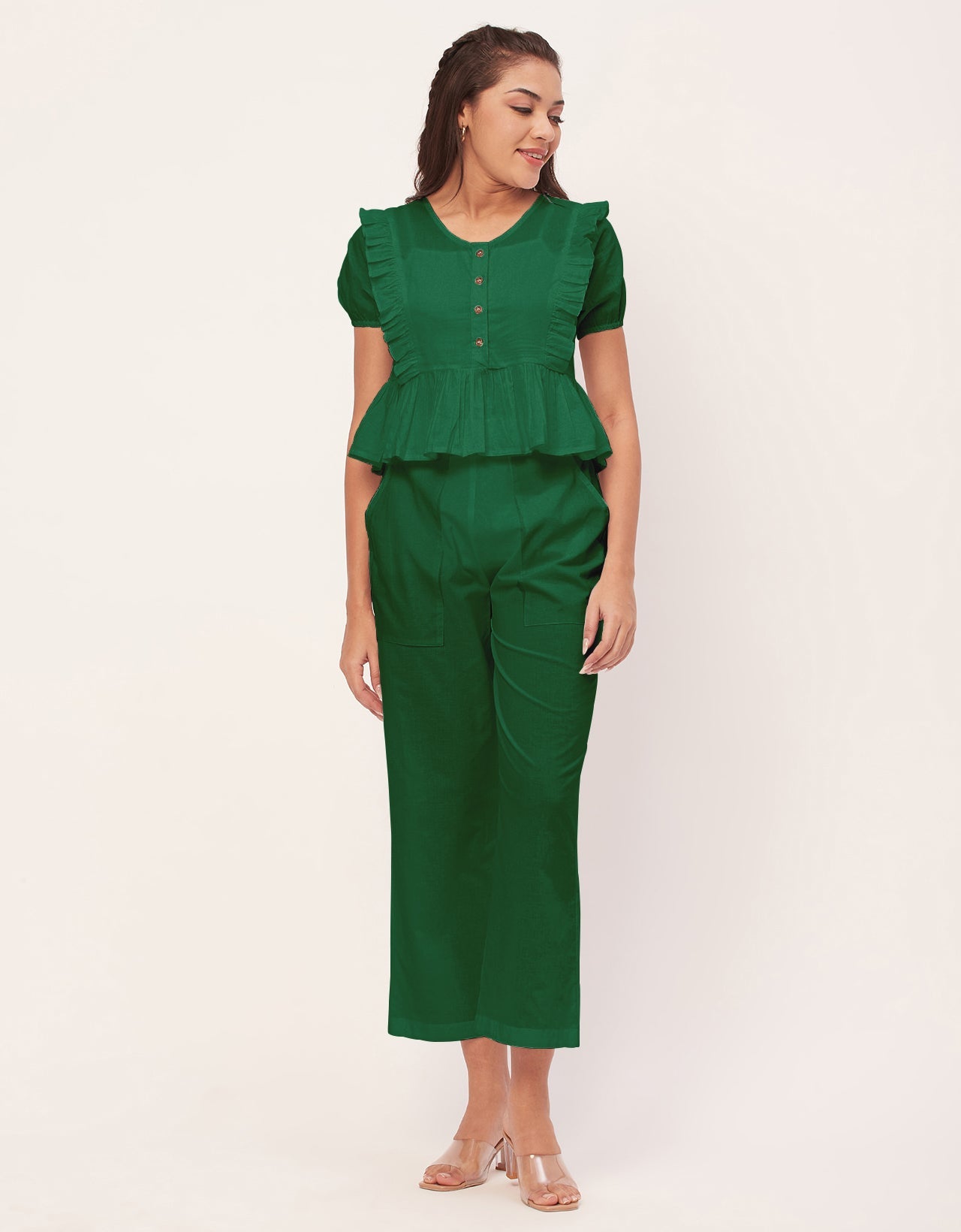 Solid Co-Ord Set, Cotton Top & Pajamas