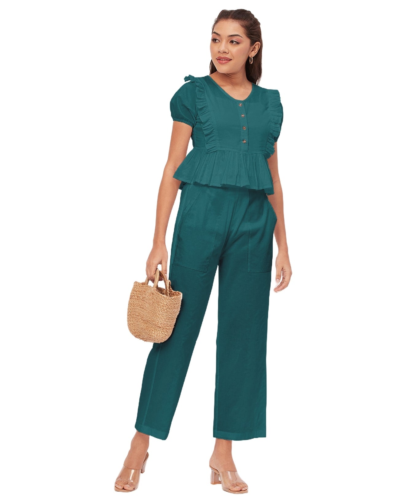 Solid Co-Ord Set, Cotton Top & Pajamas