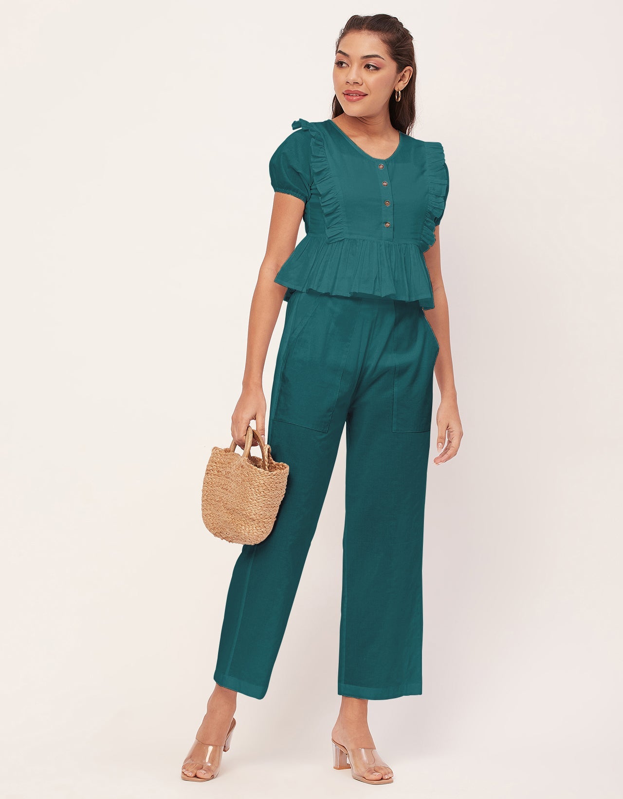 Solid Co-Ord Set, Cotton Top & Pajamas