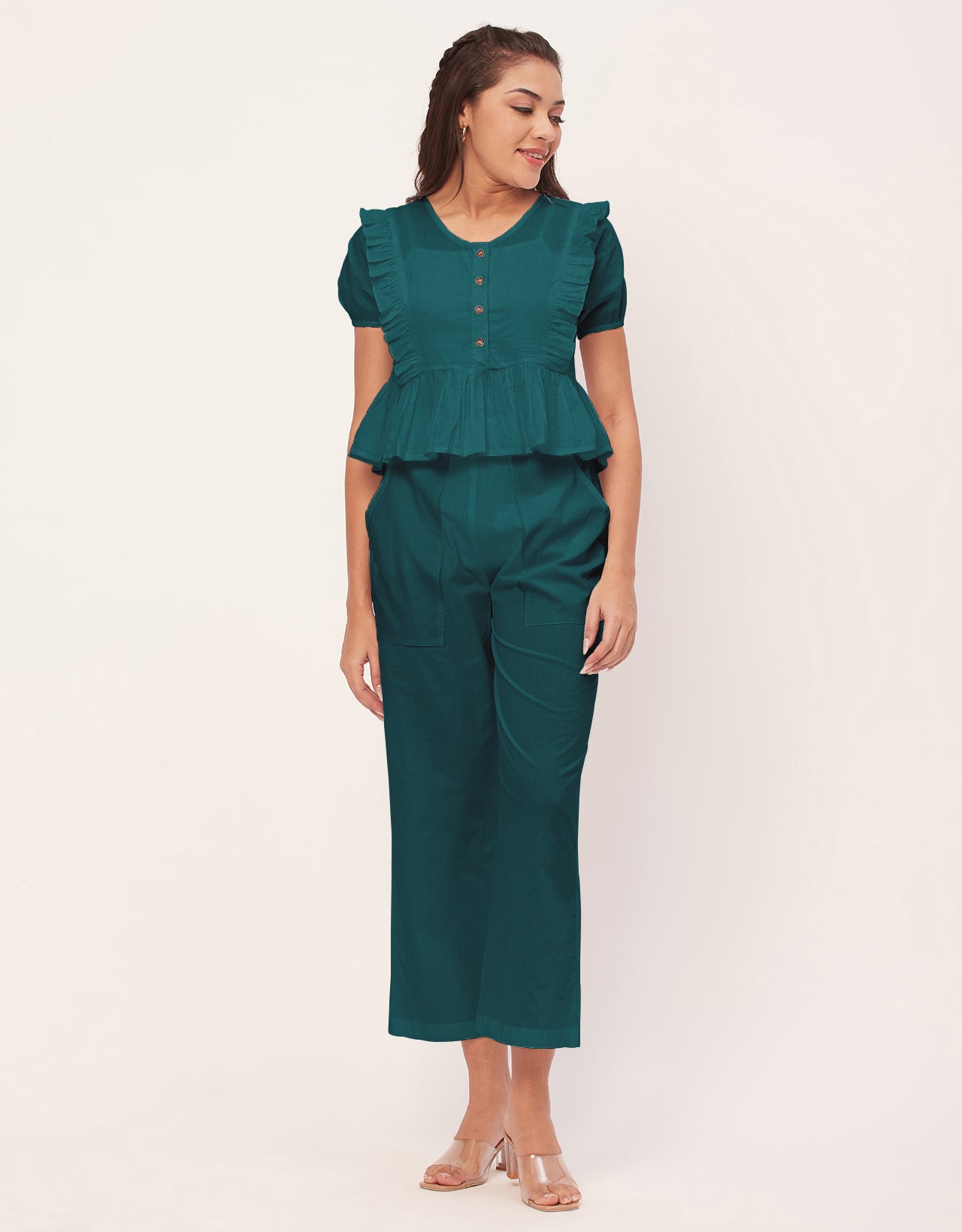 Solid Co-Ord Set, Cotton Top & Pajamas
