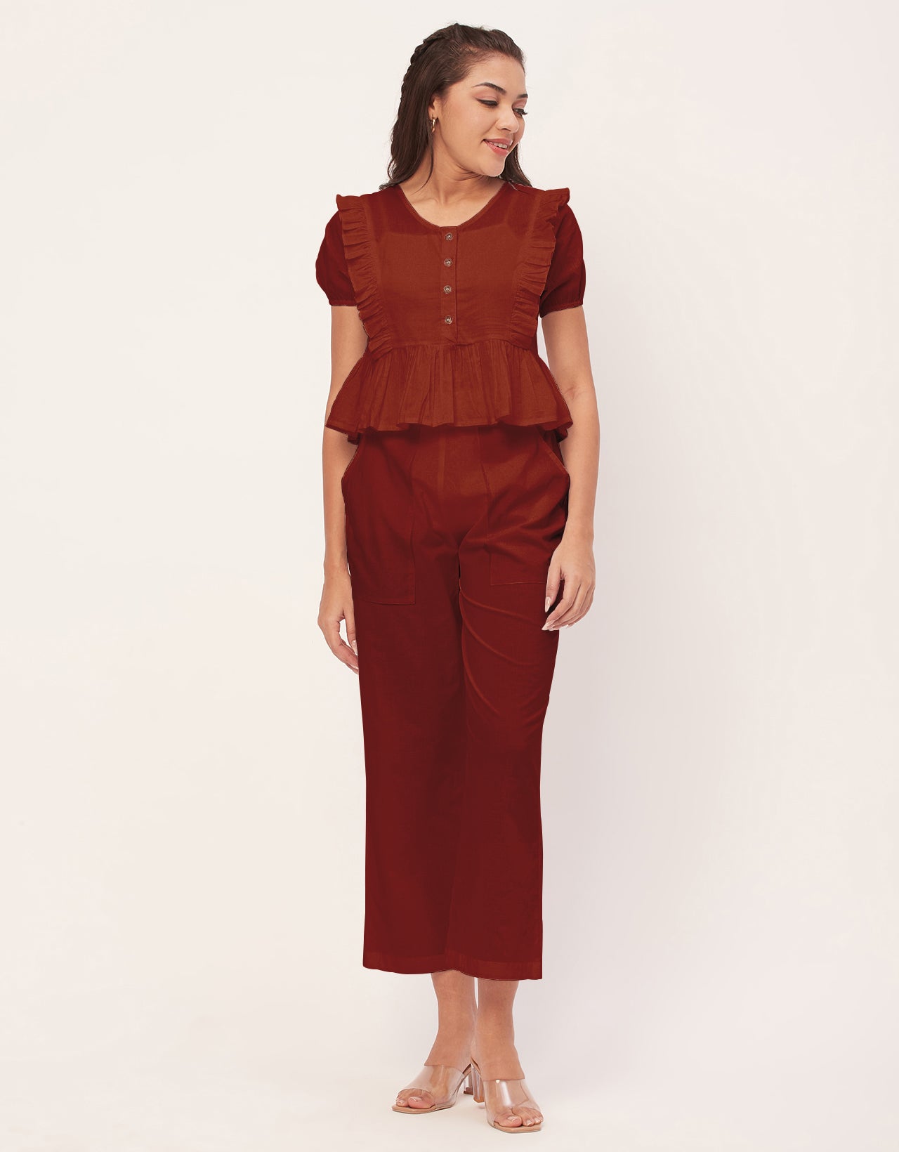 Solid Co-Ord Set, Cotton Top & Pajamas