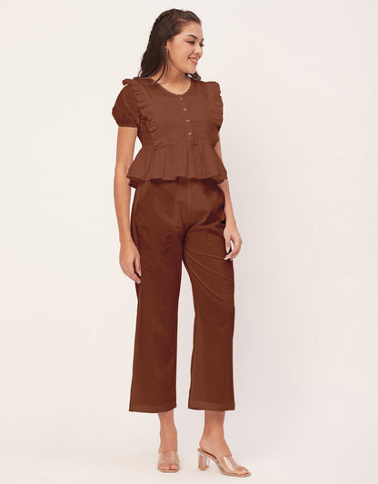 Solid Co-Ord Set, Cotton Top & Pajamas