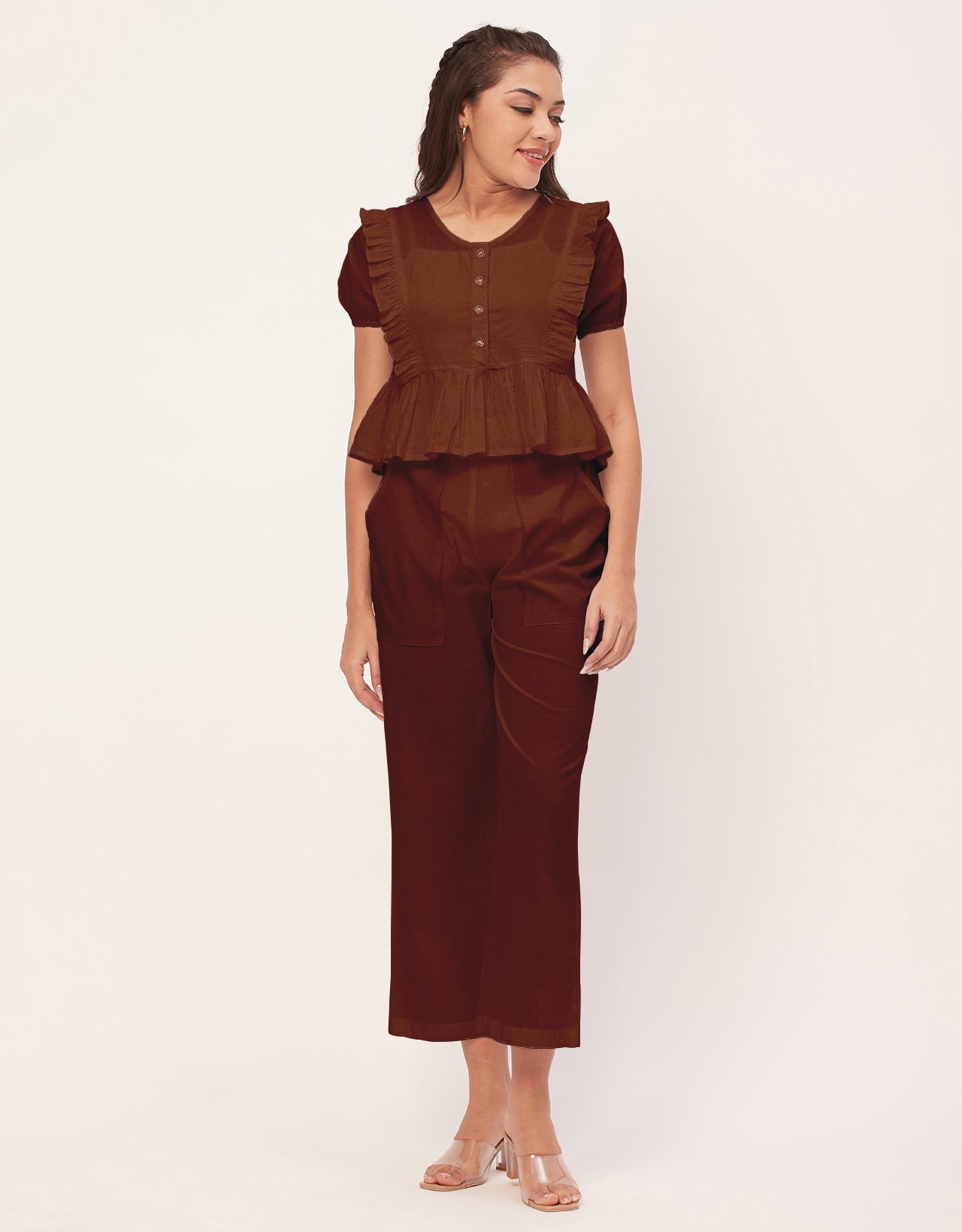 Solid Co-Ord Set, Cotton Top & Pajamas