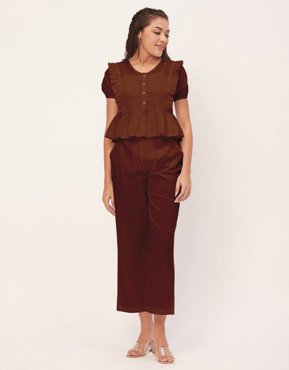 Solid Co-Ord Set, Cotton Top & Pajamas
