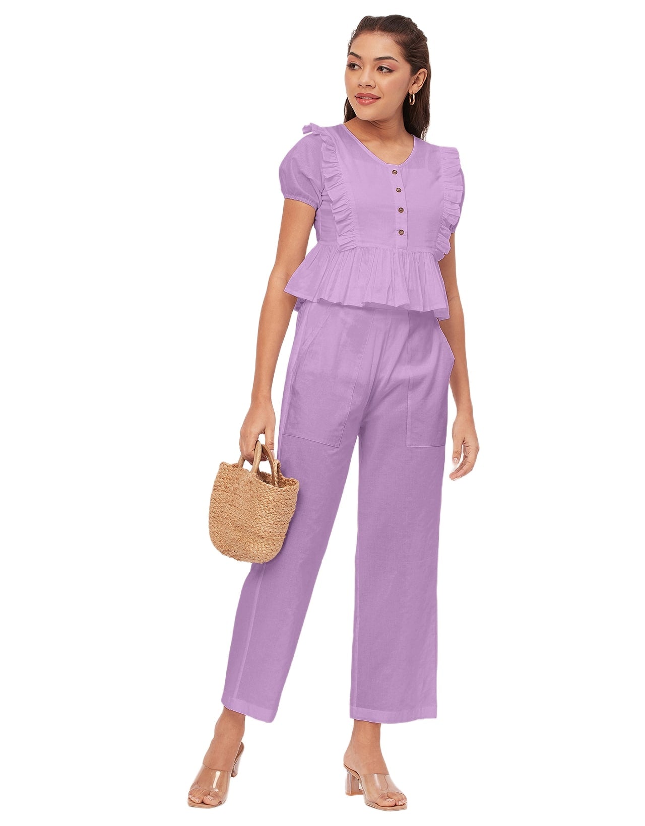 Solid Co-Ord Set, Cotton Top & Pajamas