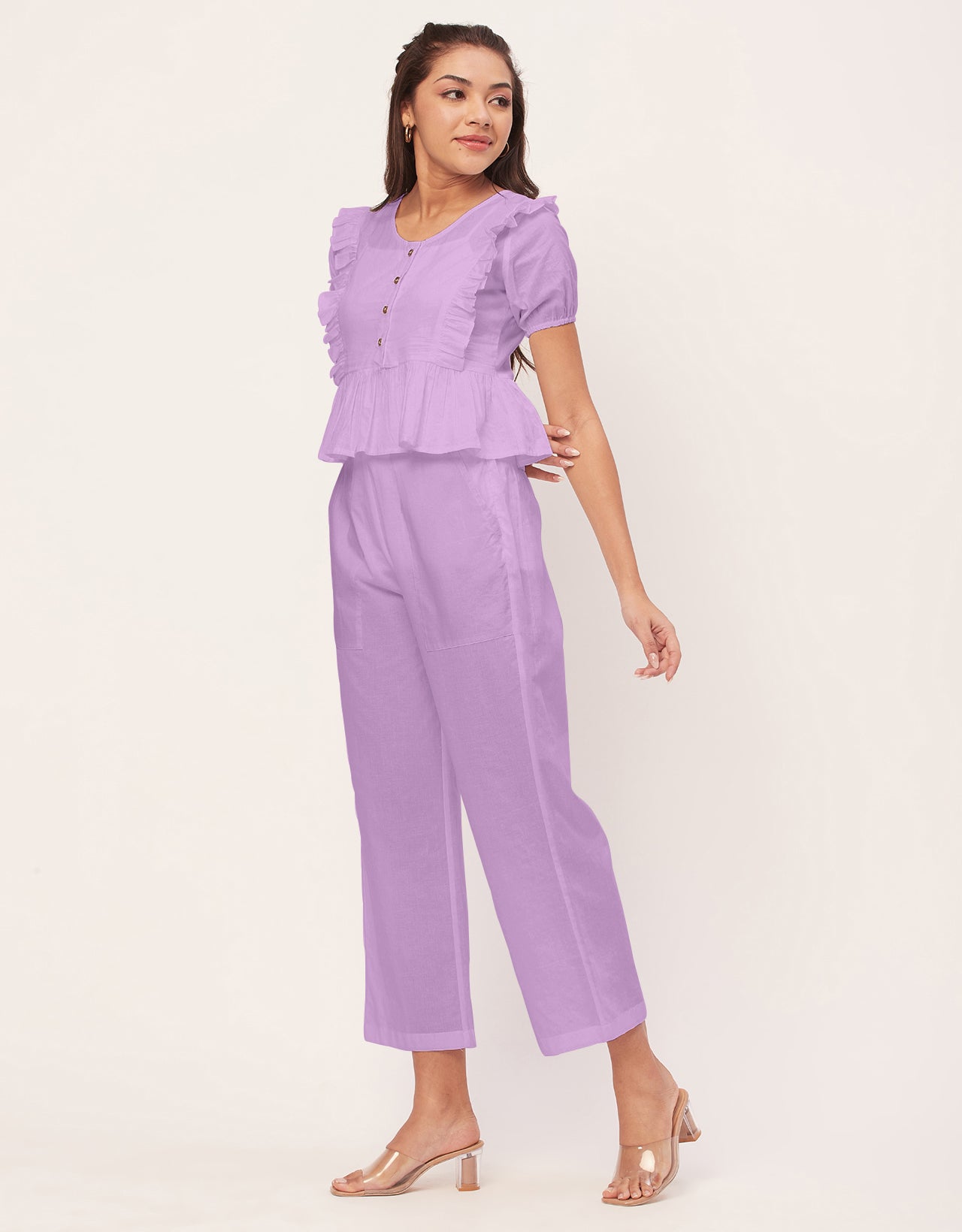 Solid Co-Ord Set, Cotton Top & Pajamas