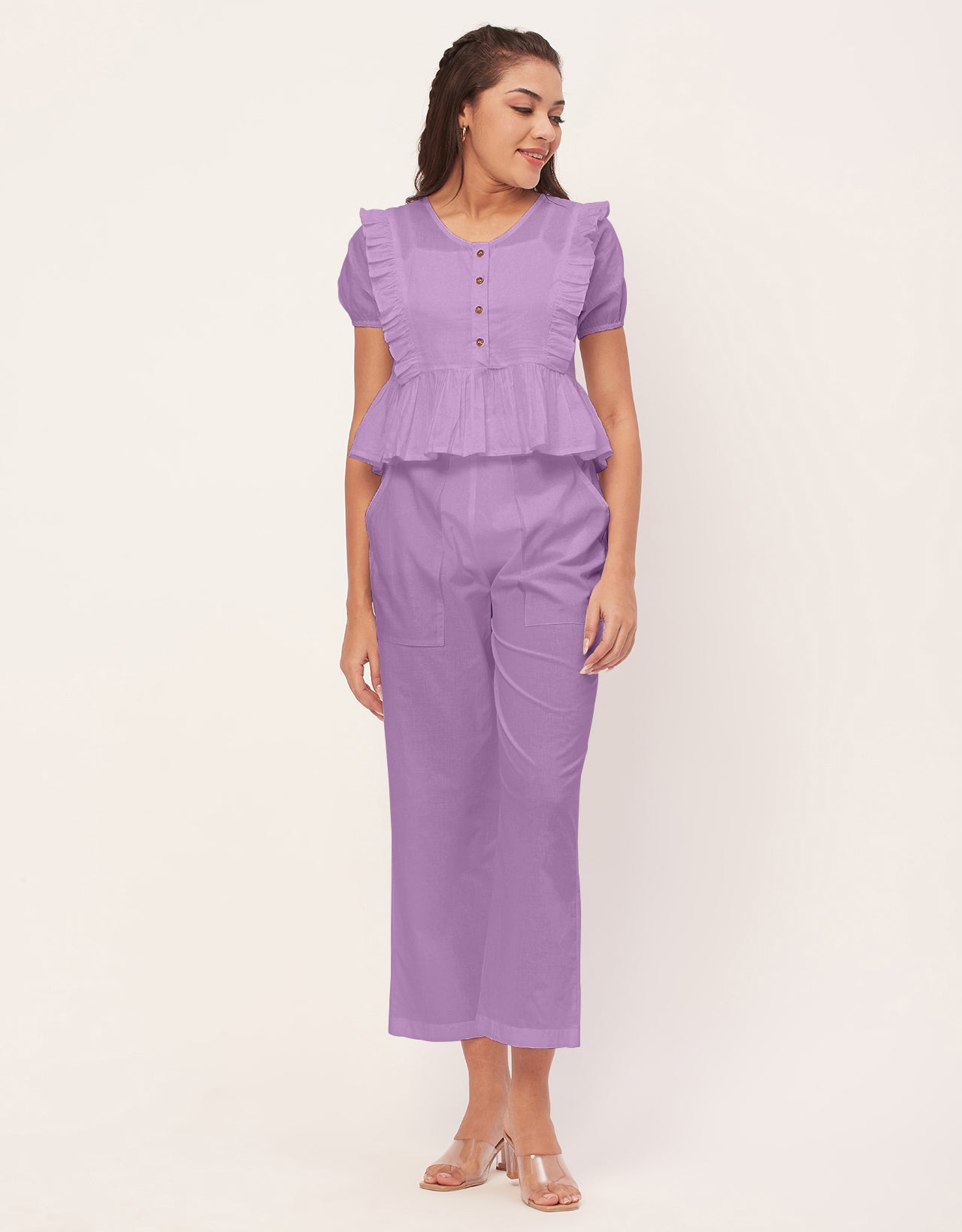 Solid Co-Ord Set, Cotton Top & Pajamas