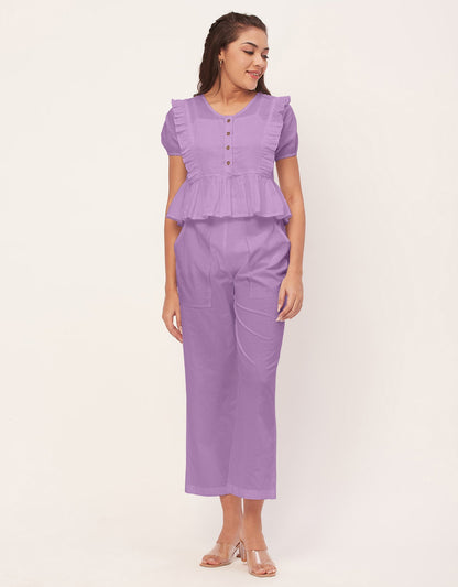 Solid Co-Ord Set, Cotton Top & Pajamas