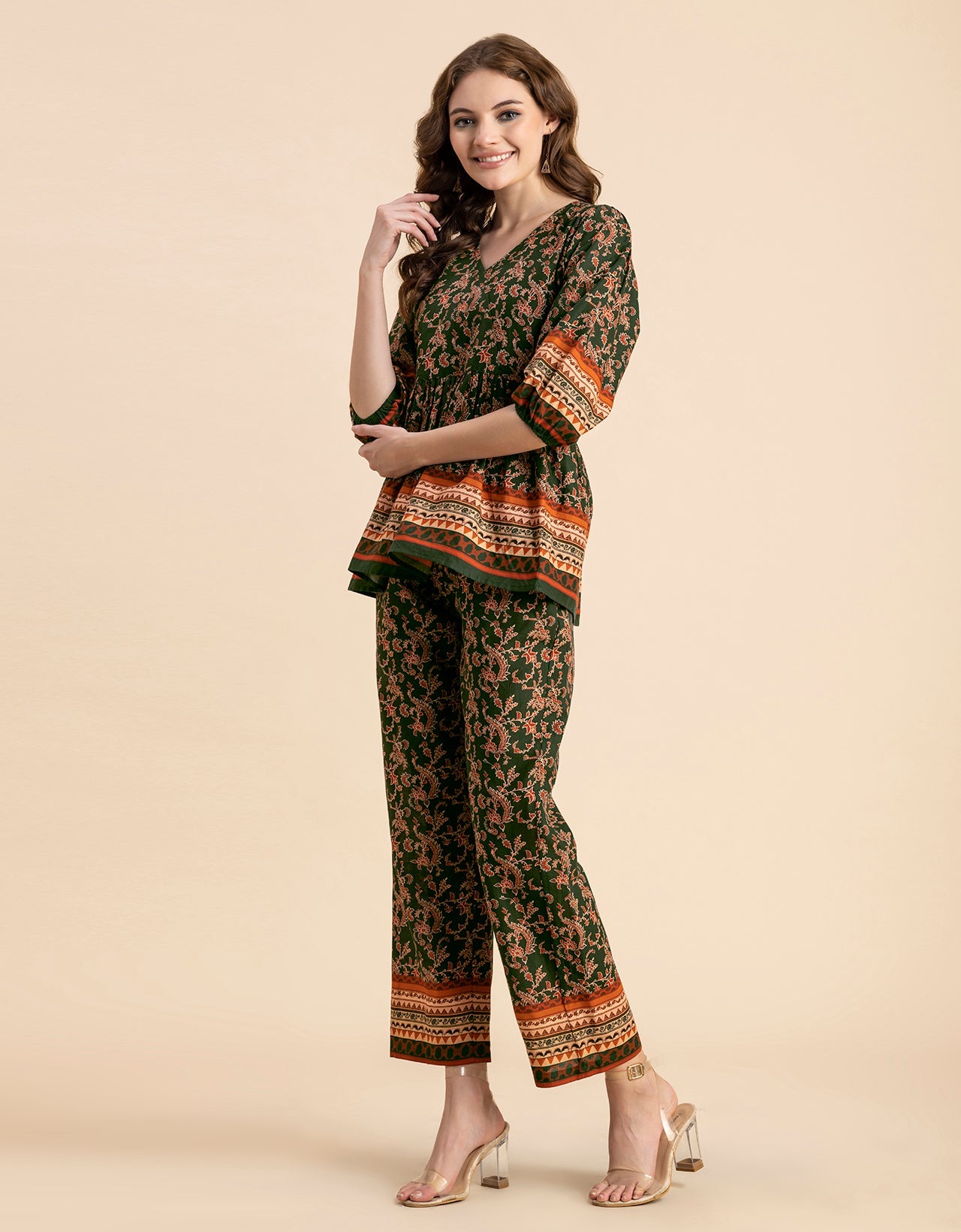 Printed 2 Pcs Coord Set, Cotton Top