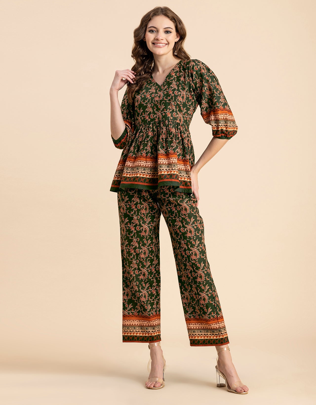 Printed 2 Pcs Coord Set, Cotton Top