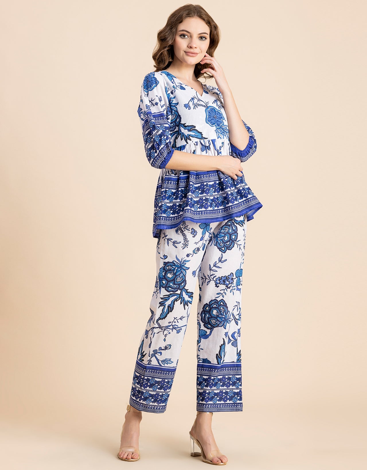 Printed 2 Pcs Coord Set, Cotton Top