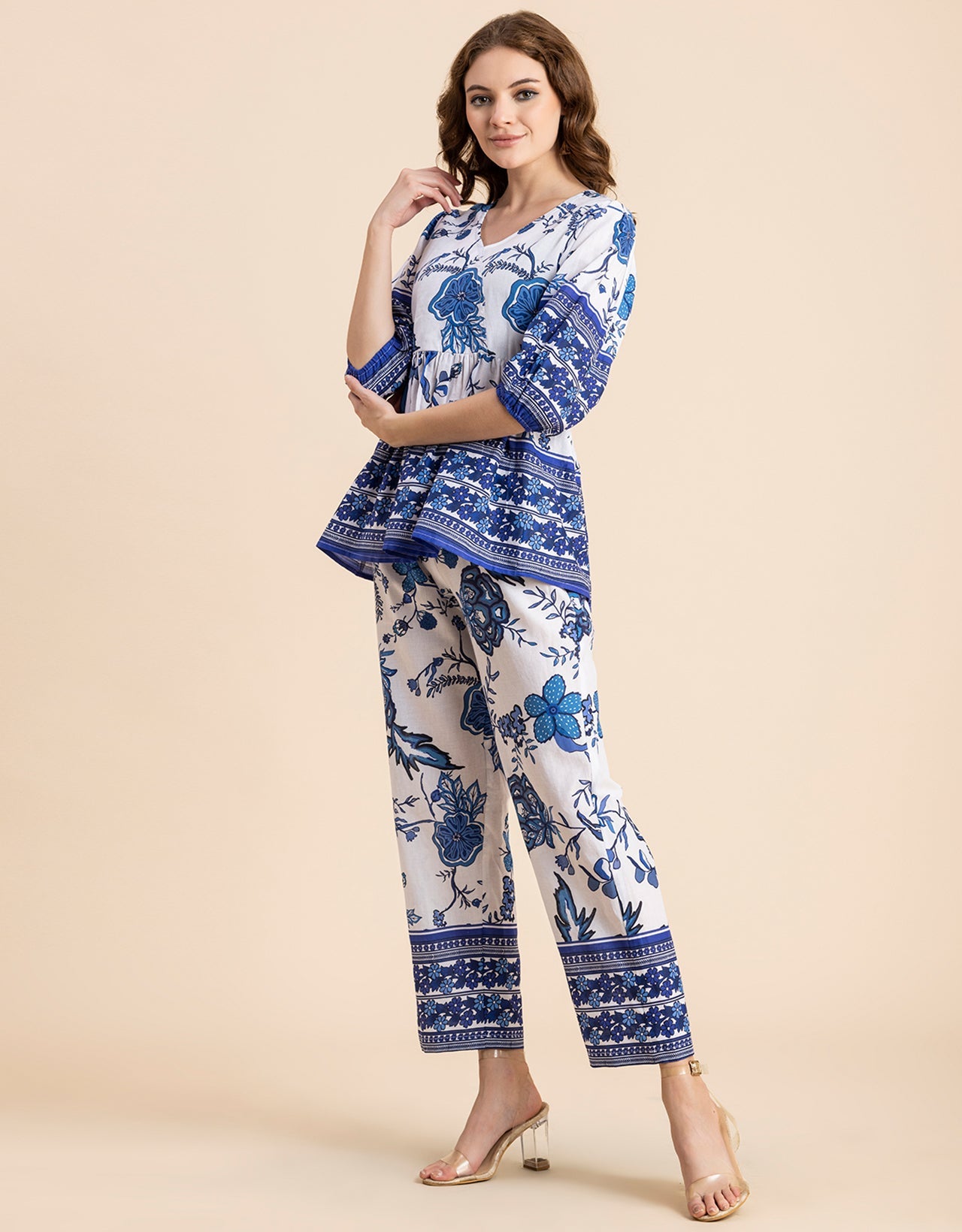 Printed 2 Pcs Coord Set, Cotton Top