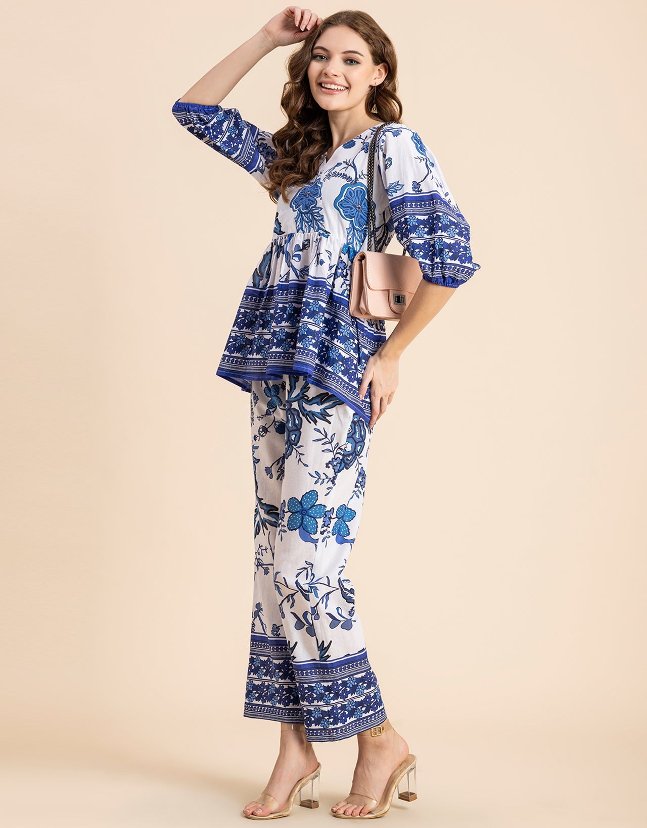 Printed 2 Pcs Coord Set, Cotton Top