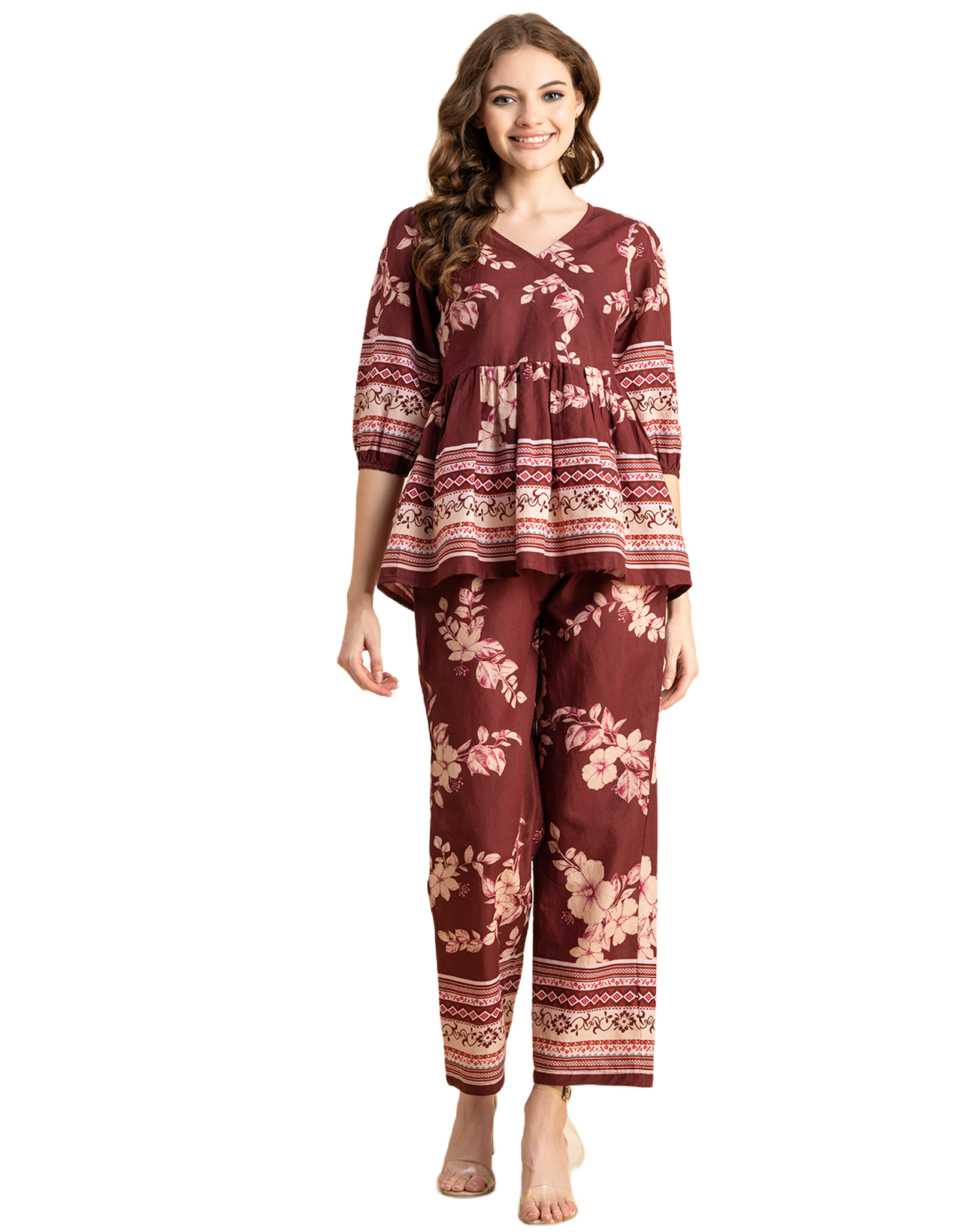 Printed 2 Pcs Coord Set, Cotton Top