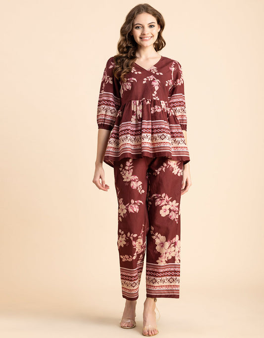 Printed 2 Pcs Coord Set, Cotton Top