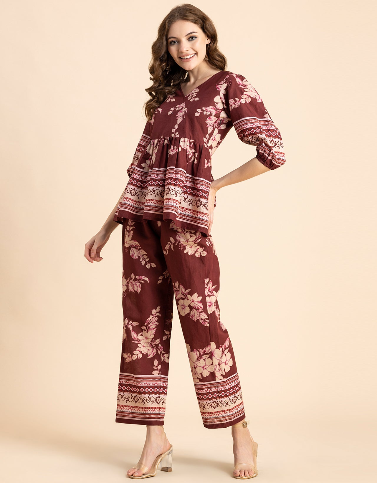 Printed 2 Pcs Coord Set, Cotton Top
