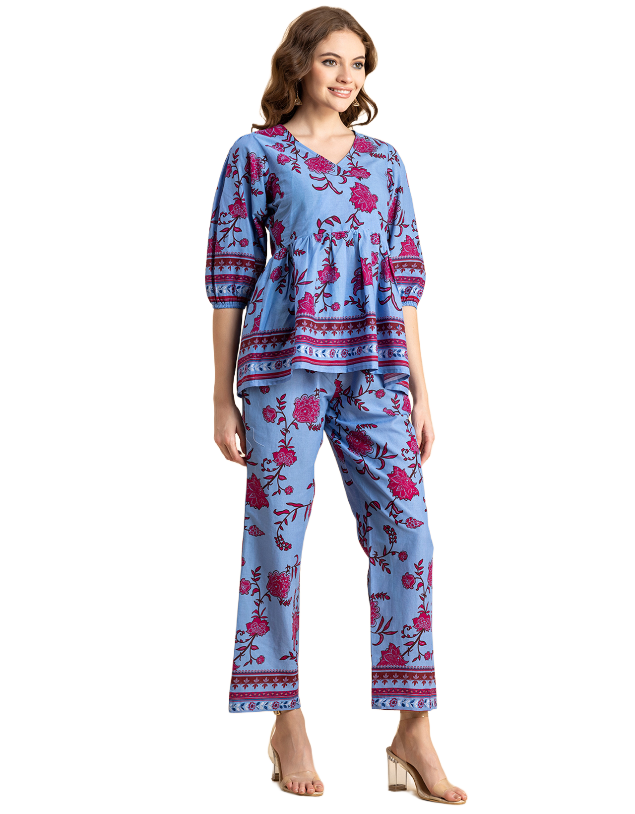 Printed 2 Pcs Coord Set, Cotton Top