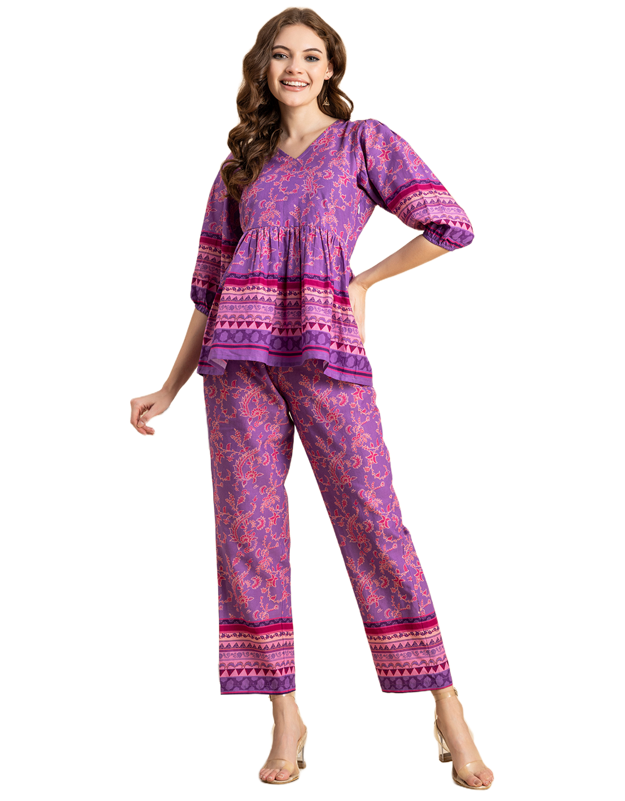 Printed 2 Pcs Coord Set, Cotton Top