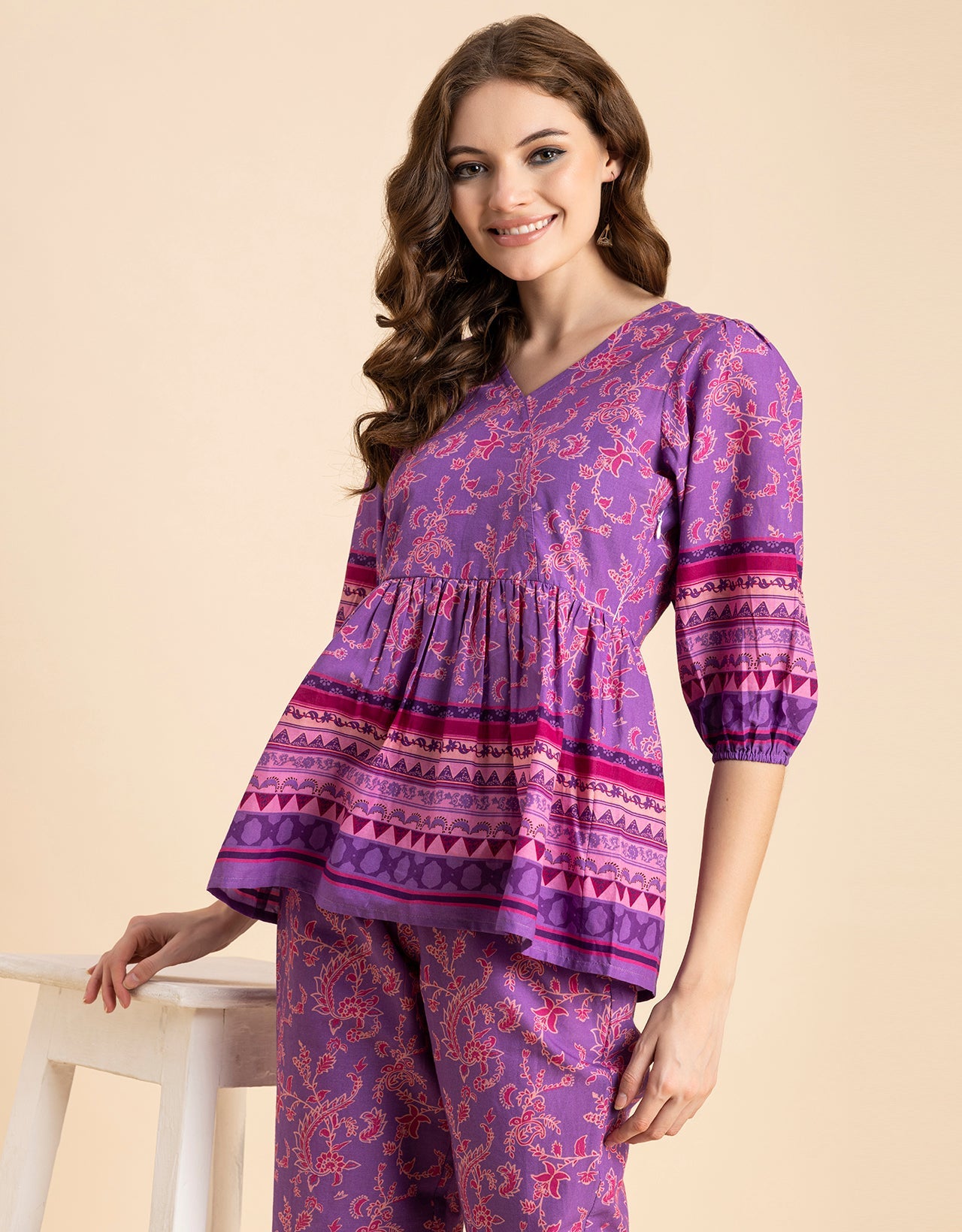 Printed 2 Pcs Coord Set, Cotton Top
