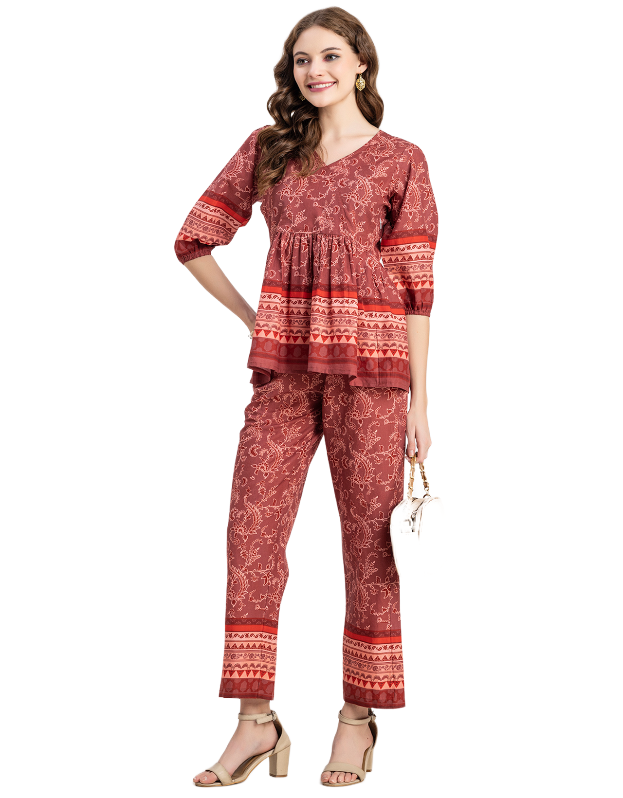 Printed 2 Pcs Coord Set, Cotton Top