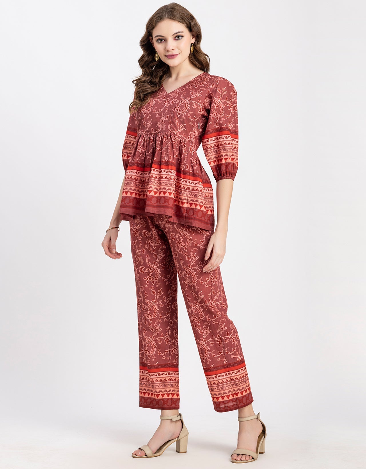Printed 2 Pcs Coord Set, Cotton Top